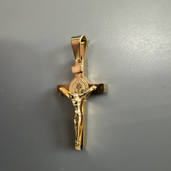 Stainless Steel Saint Jesus Christ Crucifix Pendant Chain Necklace Unisex Gold - Picture 2 of 6